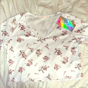 White Flowered Crop Top